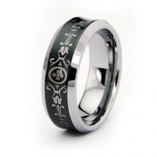 Concave Tungsten Carbide Ring w/ Black Inlay Design